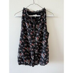 Max Studio Blouse Sleeveless Floral Print Tie Keyhole Size Small S Boho Cottage